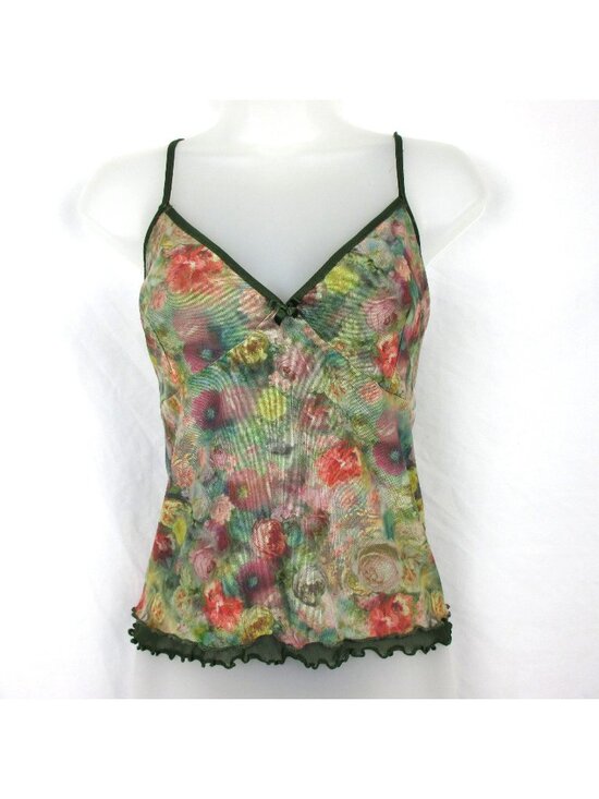No Boundaries Tops - No Boundaries Floral Tank with green accent trim M Boho Feminine Summer Casual